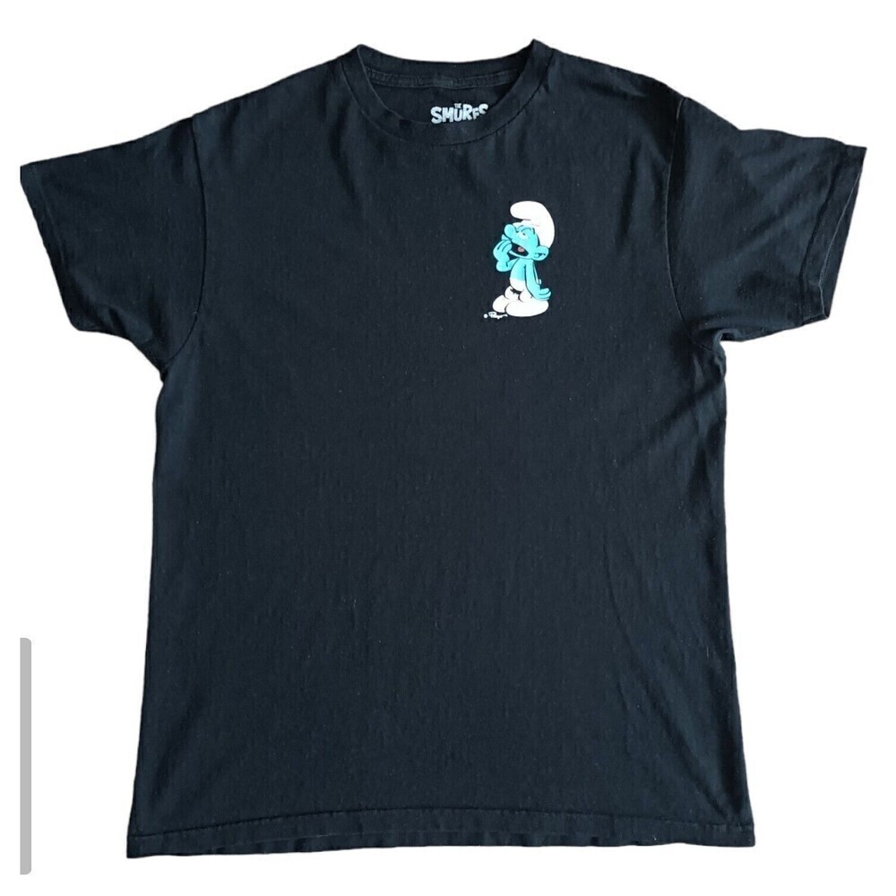 The Smurfs T-Shirt Men's Size Medium Black Lazy Smurf Graphic Short Sleeve